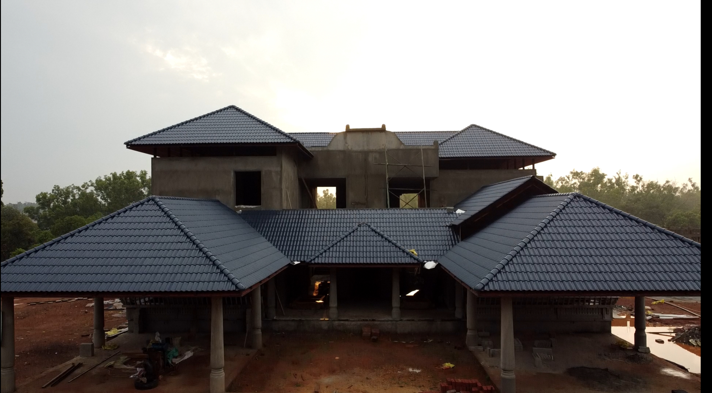 Grey tiled roof on a completed home